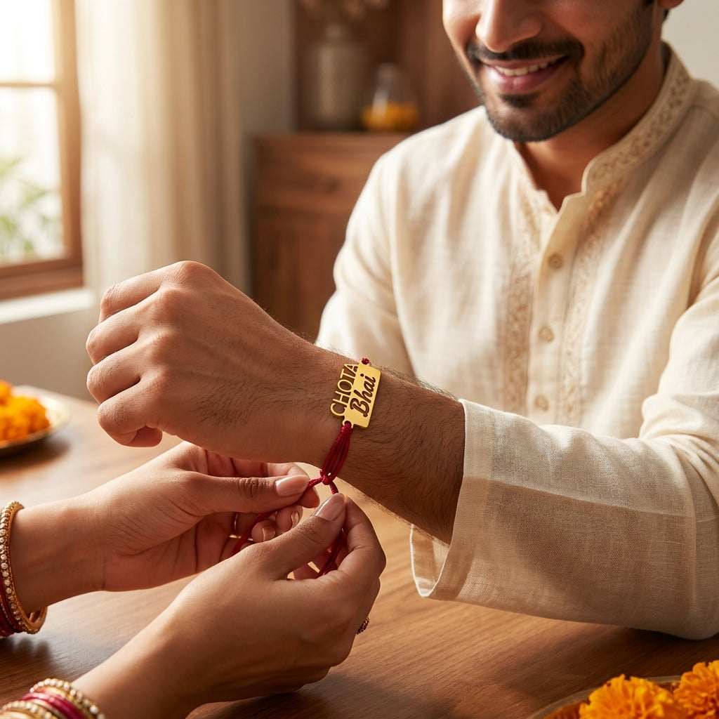 Bazinco Cute Chota Bhai Design Gold Finish Rakhi for Brother