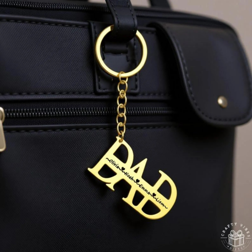 Bazinco Personalized Dad Name Keychain – Custom Gold Finish Father Keyring Gift