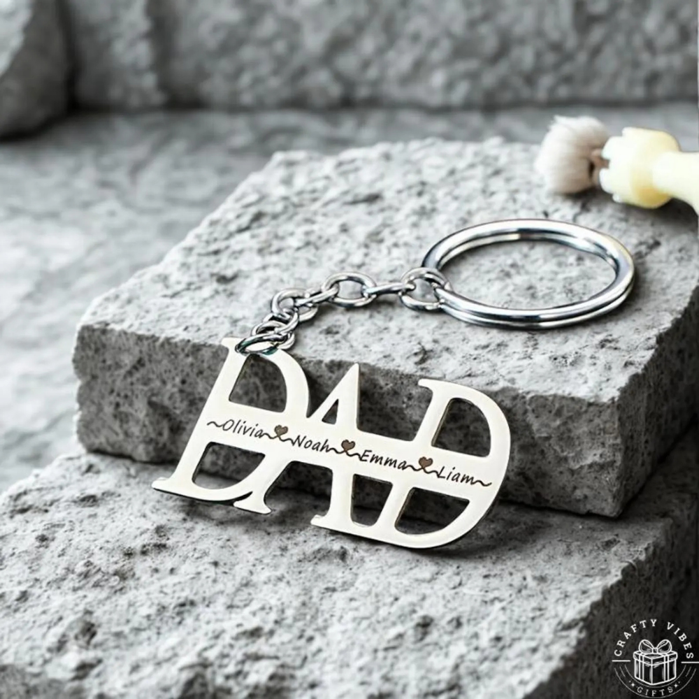 Bazinco Personalized Dad Name Keychain – Custom Gold Finish Father Keyring Gift