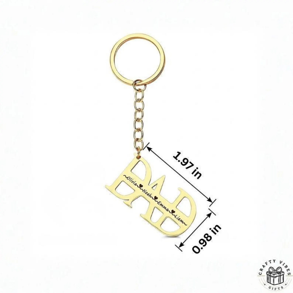 Bazinco Personalized Dad Name Keychain – Custom Gold Finish Father Keyring Gift