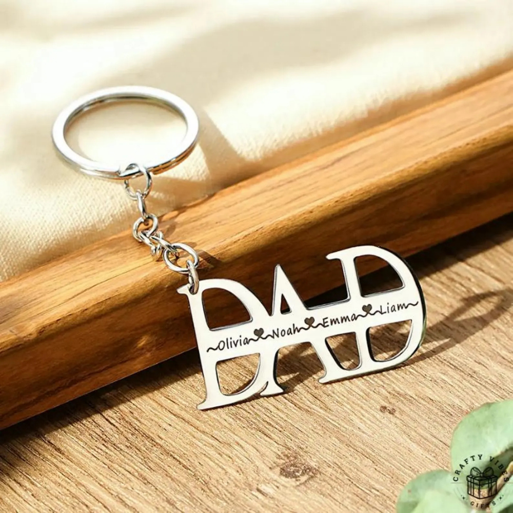 Bazinco Personalized Dad Name Keychain – Custom Gold Finish Father Keyring Gift