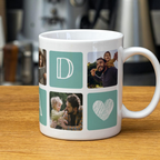 Bazinco Custom Photo Grid Ceramic Coffee Mug – Personalized Dad Gift with Heart Design
