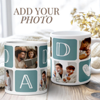 Bazinco Custom Photo Grid Ceramic Coffee Mug – Personalized Dad Gift with Heart Design