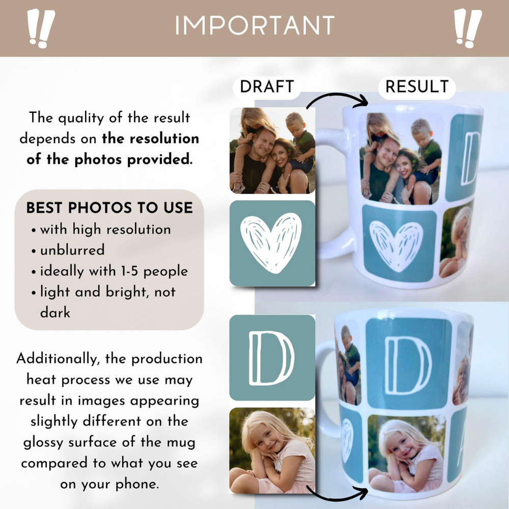 Bazinco Custom Photo Grid Ceramic Coffee Mug – Personalized Dad Gift with Heart Design