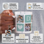 Bazinco Custom Photo Grid Ceramic Coffee Mug – Personalized Dad Gift with Heart Design
