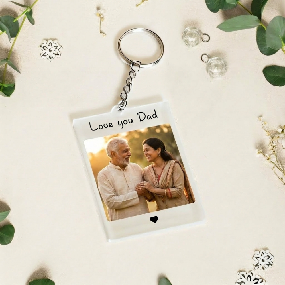 Bazinco Personalized Dad Photo Keychain – Custom Acrylic Picture Keyring Gift for Father