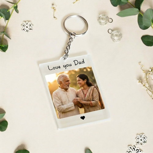 Bazinco Personalized Dad Photo Keychain Custom Acrylic Picture Keyring Gift for Father
