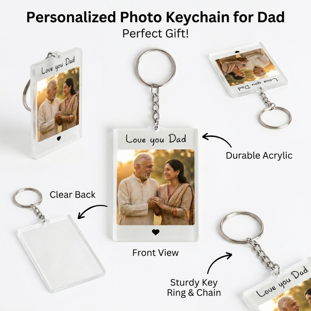 Bazinco Personalized Dad Photo Keychain – Custom Acrylic Picture Keyring Gift for Father