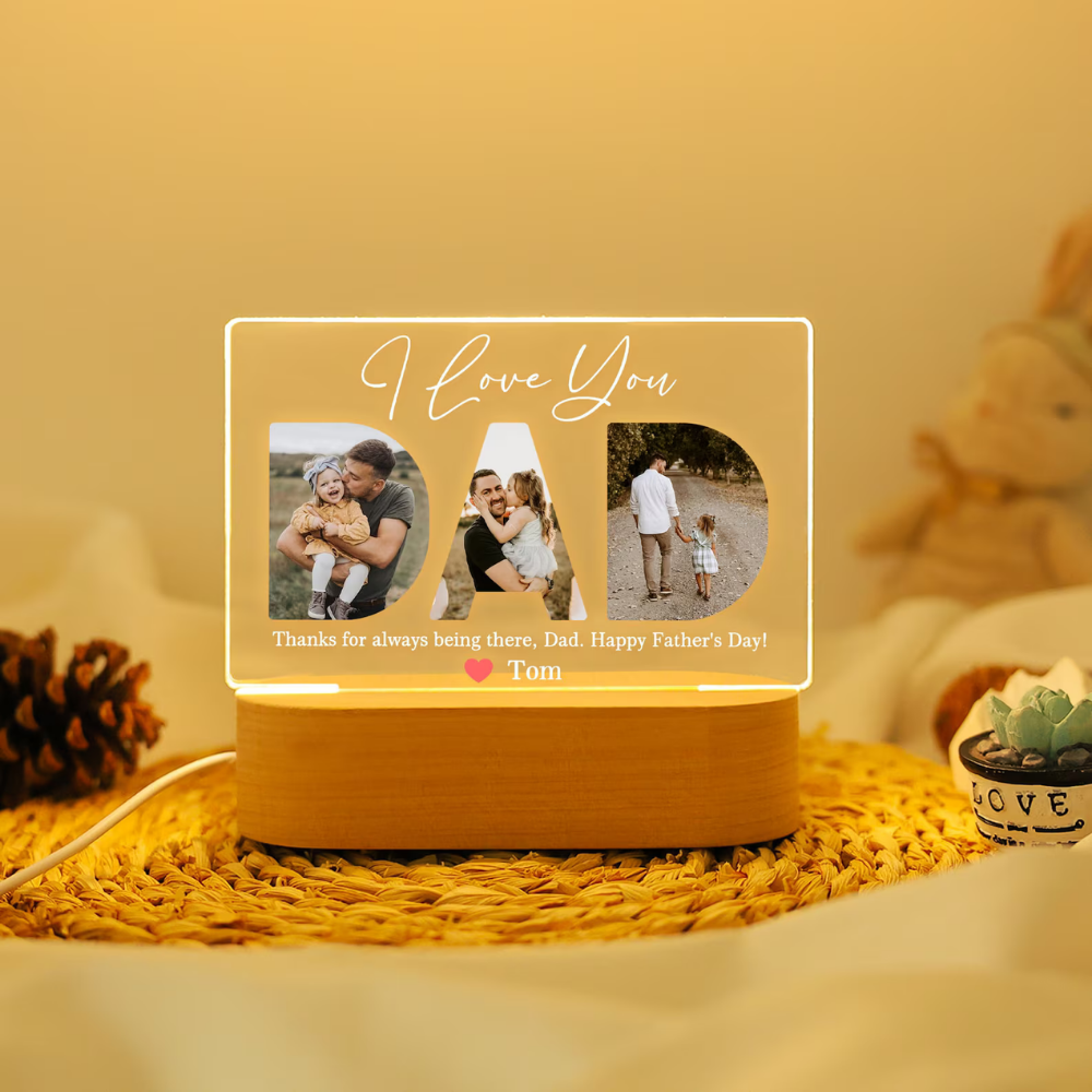 Bazinco Personalized Dad Photo LED Lamp – Custom Father’s Day Acrylic Night Light