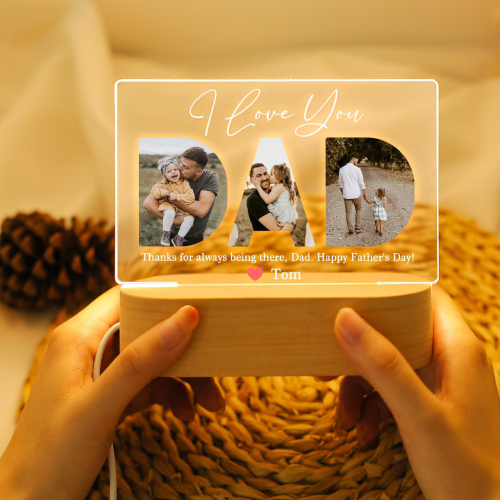 Bazinco Personalized Dad Photo LED Lamp – Custom Father’s Day Acrylic Night Light