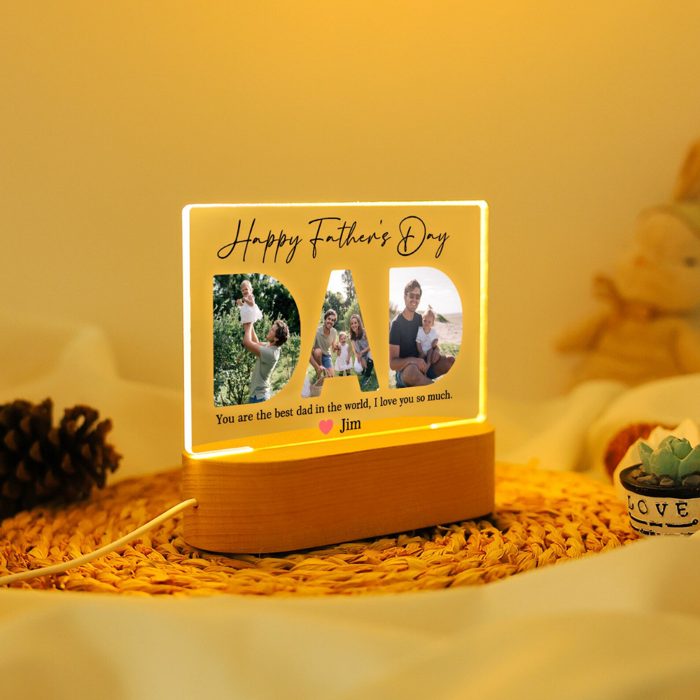 Bazinco Personalized Dad Photo LED Lamp – Custom Father’s Day Acrylic Night Light