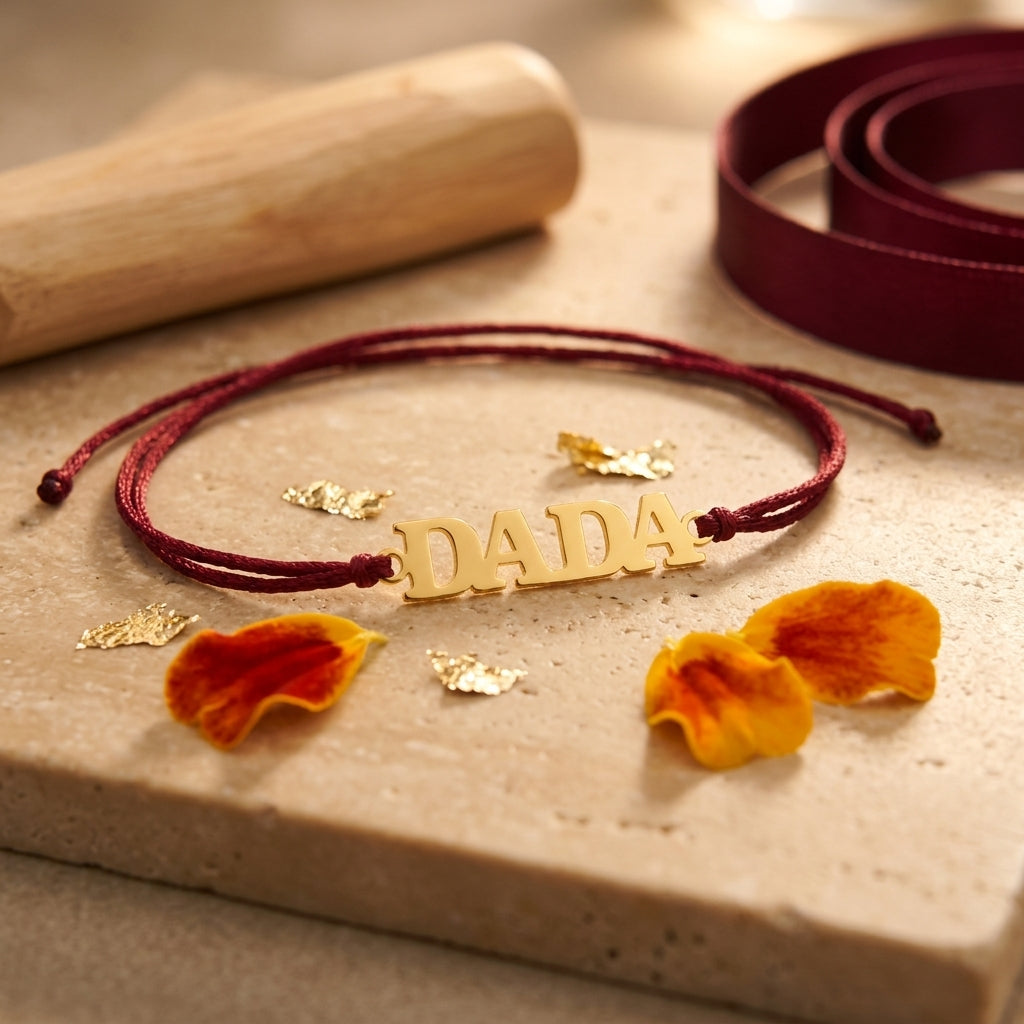 Bazinco Premium English Lettering Dada Gold Finish Designer Rakhi