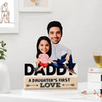 Bazinco Personalized Daddy Acrylic Caricature Standee | Custom Father Daughter Desk Décor Gift with Wooden Base for Dad