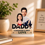 Bazinco Personalized Daddy Acrylic Caricature Standee | Custom Father Daughter Desk Décor Gift with Wooden Base for Dad