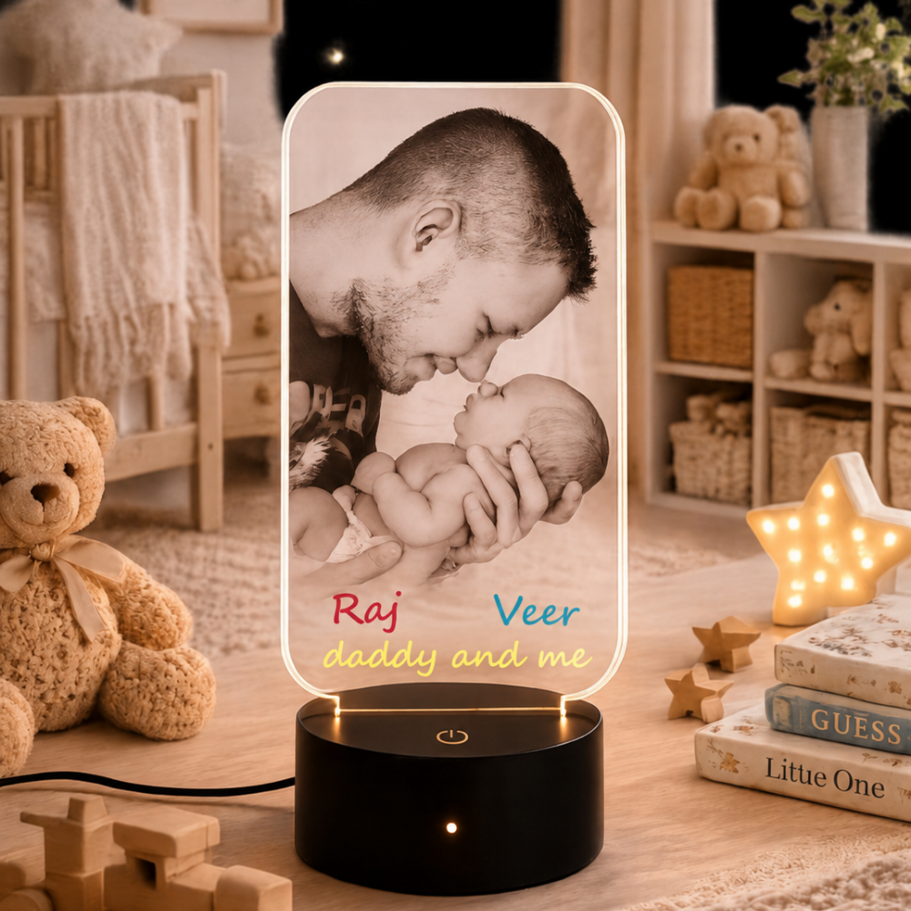 Bazinco Personalized Daddy & Me Photo LED Lamp – Custom Father Baby Acrylic Night Light