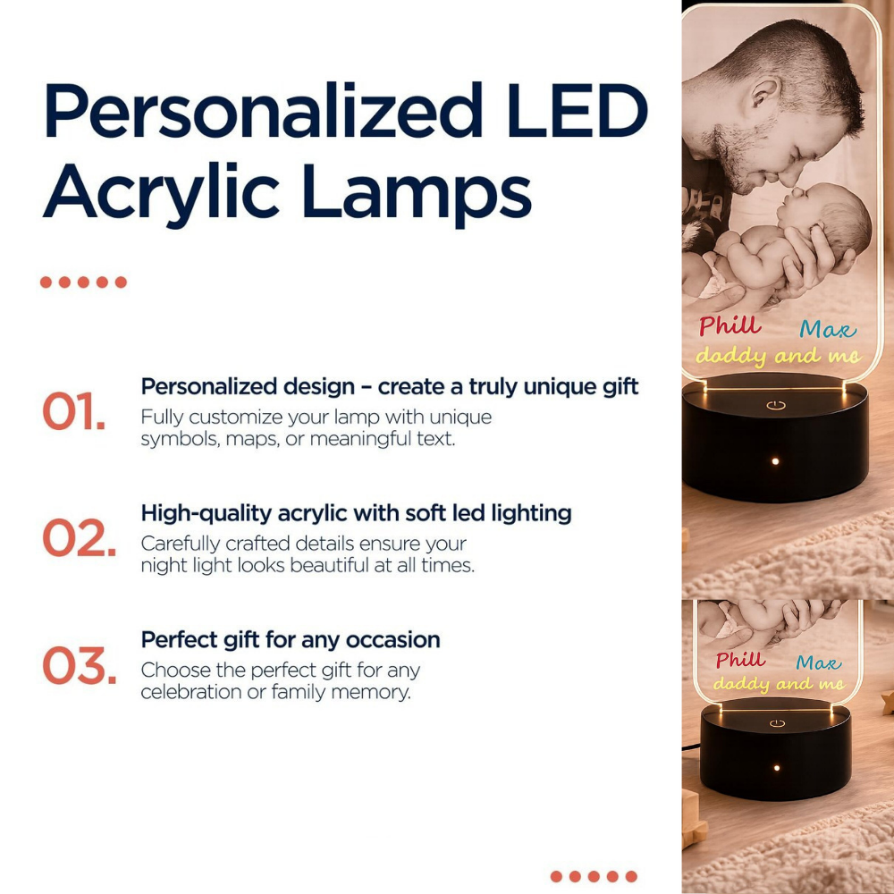 Bazinco Personalized Daddy & Me Photo LED Lamp – Custom Father Baby Acrylic Night Light