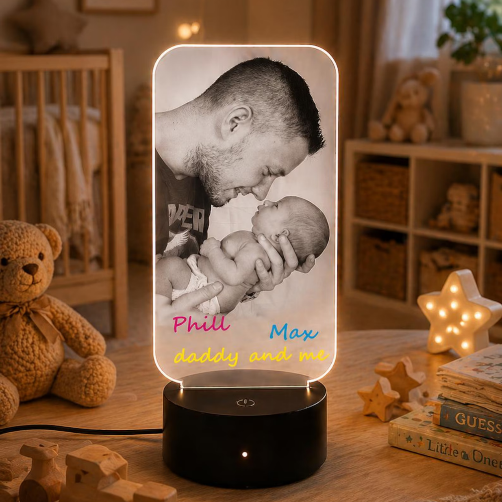 Bazinco Personalized Daddy & Me Photo LED Lamp – Custom Father Baby Acrylic Night Light