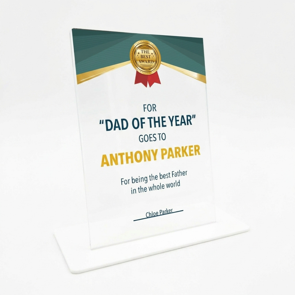 Bazinco Personalized Dad of The Year Acrylic Award Plaque | Custom Father Appreciation Trophy Gift for Dad