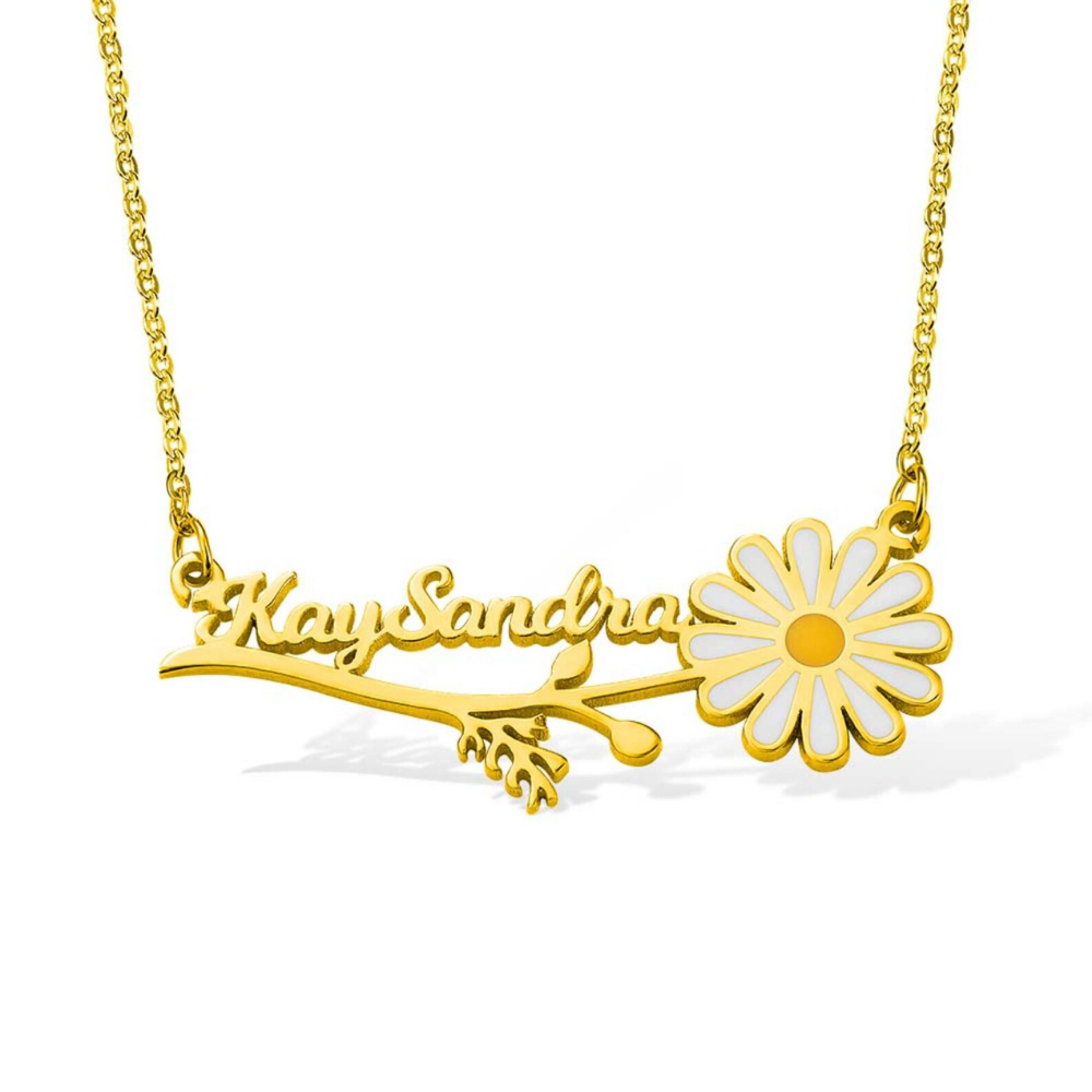 Custom Daisy Flower Name Necklace by Bazinco – Personalized Name Jewelry Gift