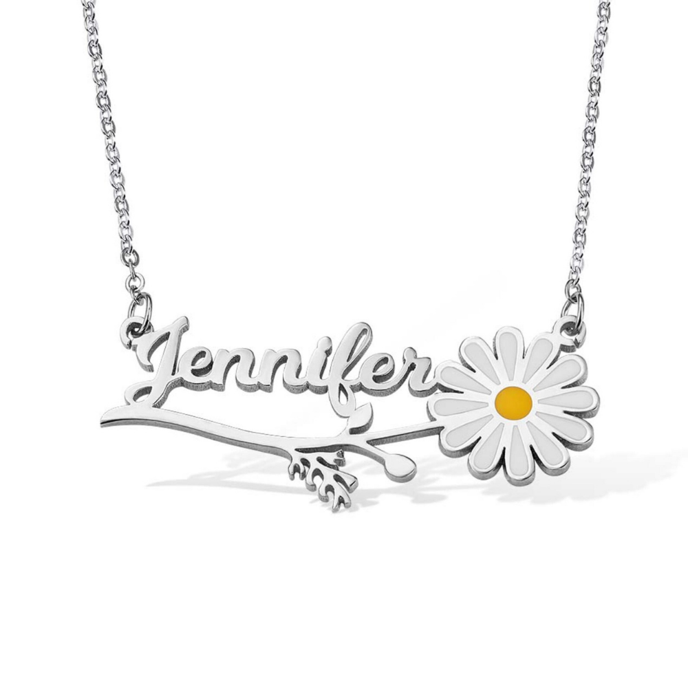 Custom Daisy Flower Name Necklace by Bazinco – Personalized Name Jewelry Gift