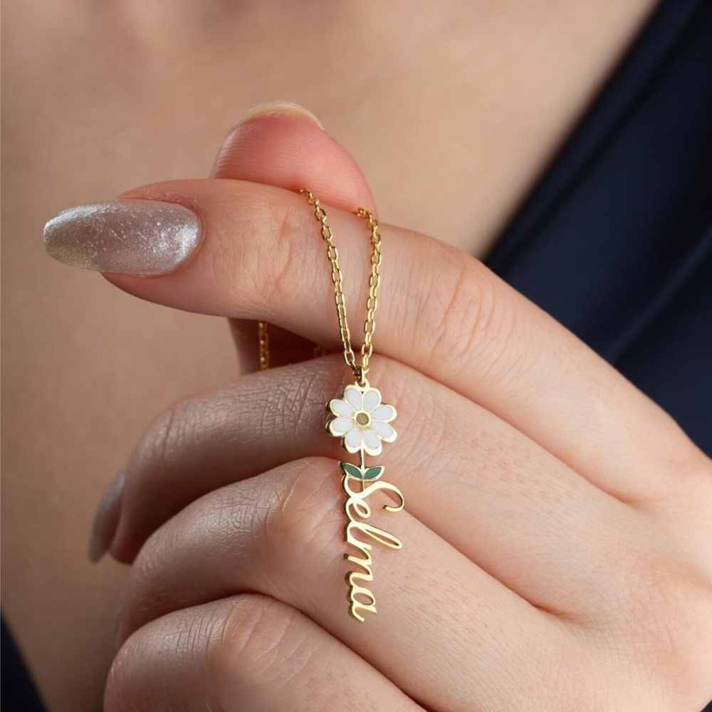 Bazinco Personalized Daisy Name Necklace – Custom Flower Name Pendant for Girls & Women