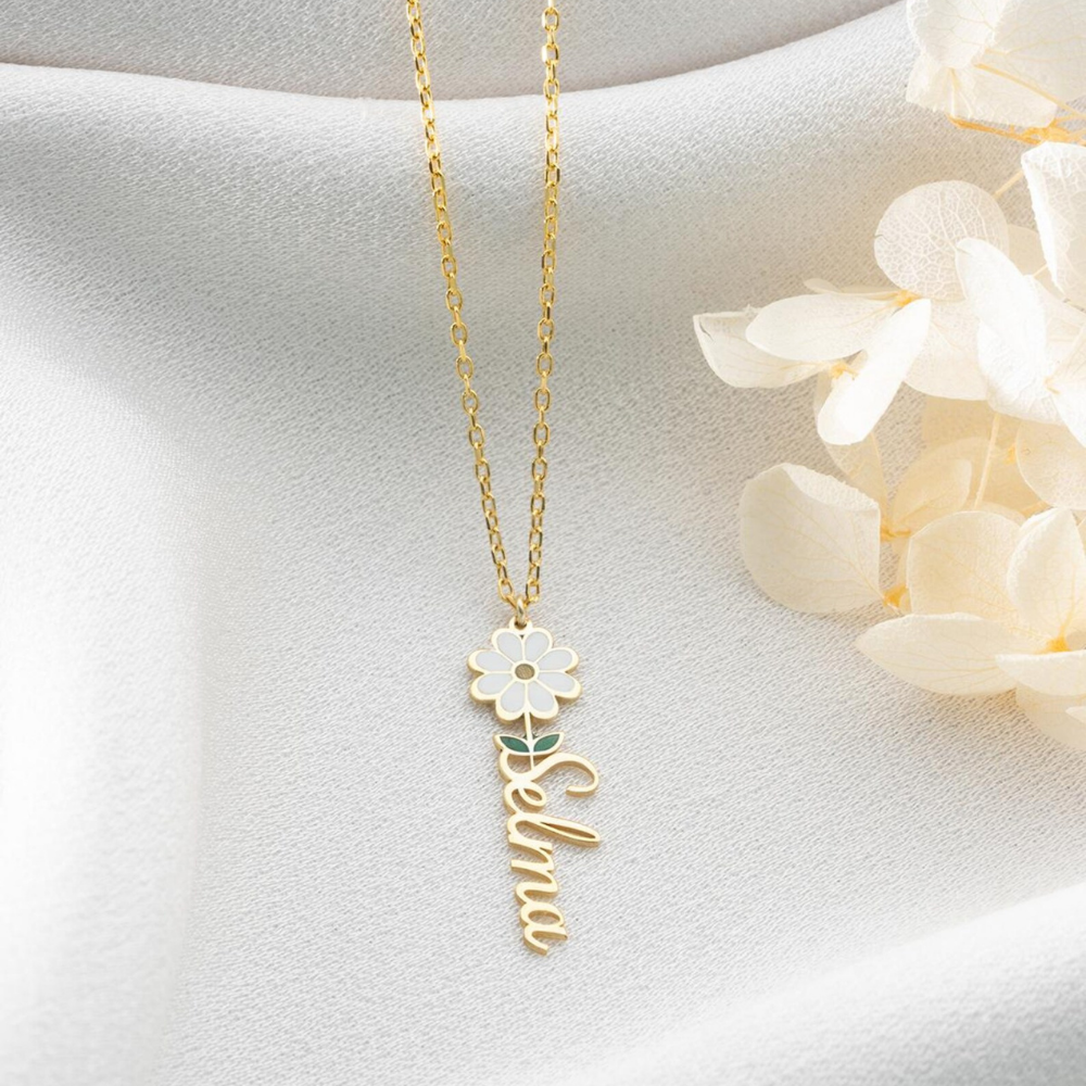 Bazinco Personalized Daisy Name Necklace – Custom Flower Name Pendant for Girls & Women