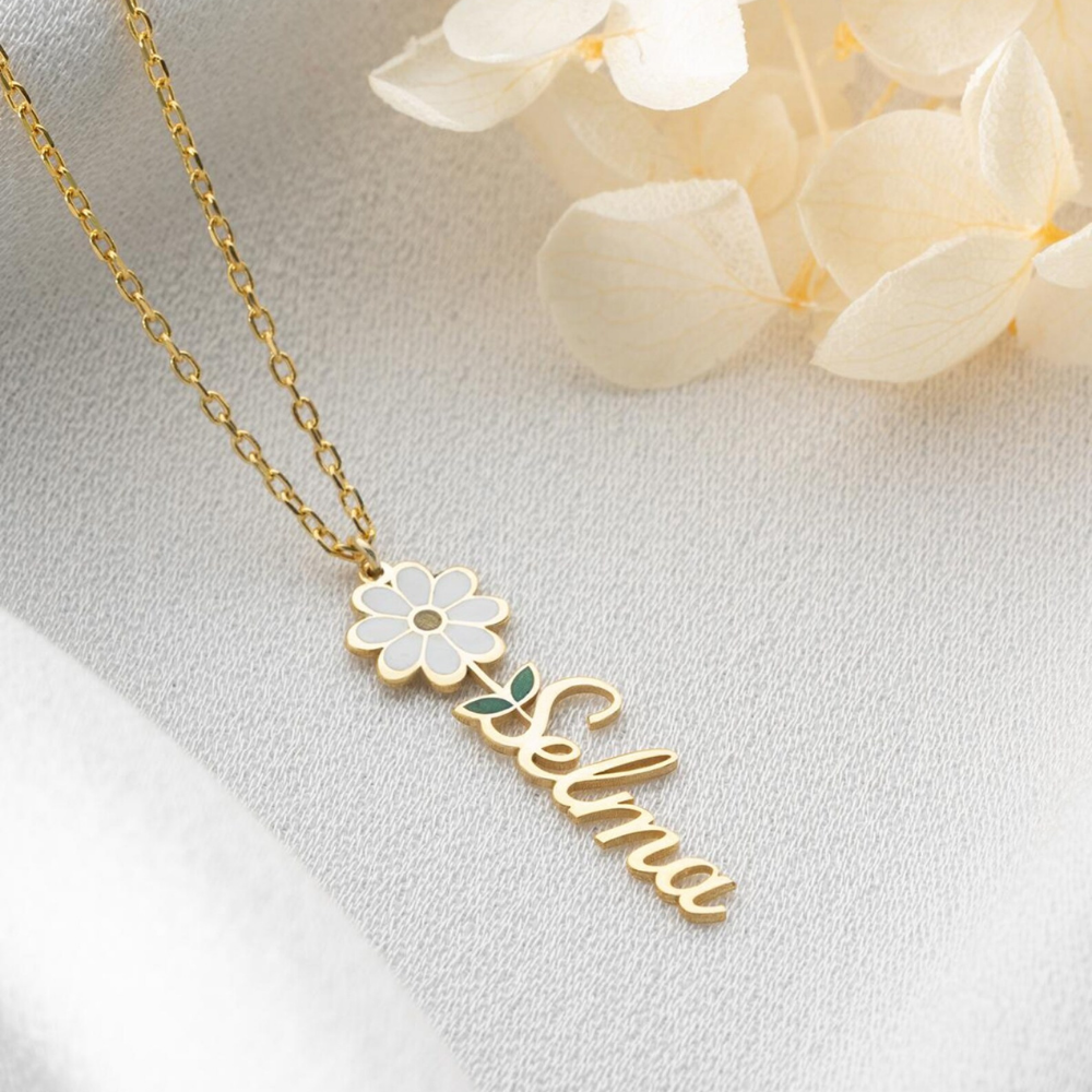 Bazinco Personalized Daisy Name Necklace – Custom Flower Name Pendant for Girls & Women