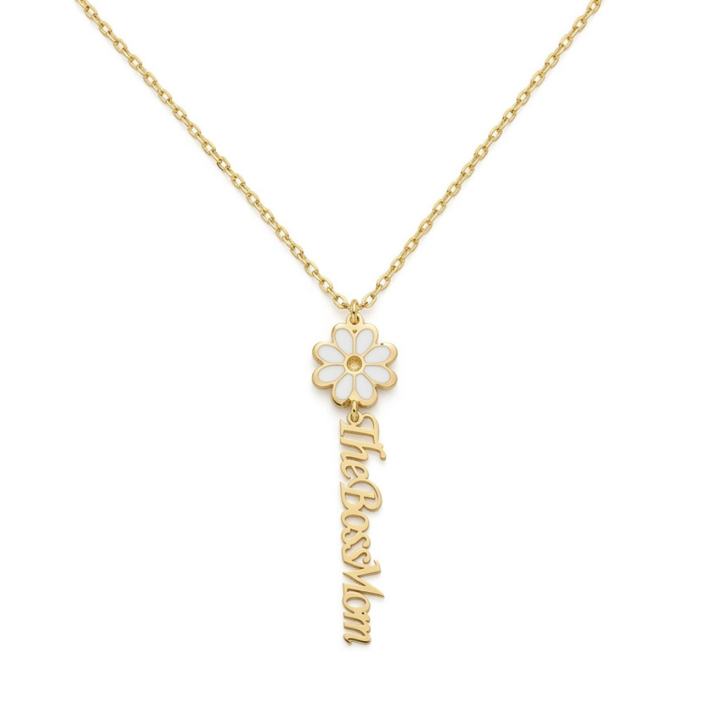 Custom Daisy Drop Name Necklace by Bazinco – Personalized Flower Name Necklace for Women