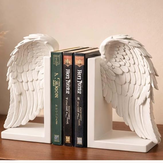 Bazinco Angel Wings Bookend Set – Decorative Feather Wing Book Holders for Home Library & Office Decor