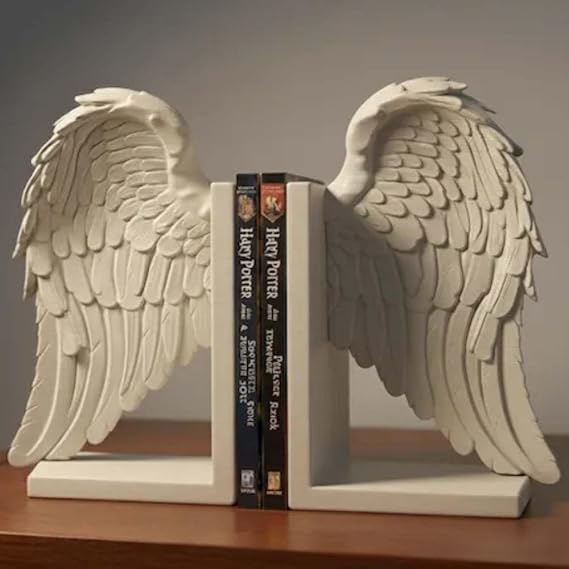 Bazinco Angel Wings Bookend Set – Decorative Feather Wing Book Holders for Home Library & Office Decor