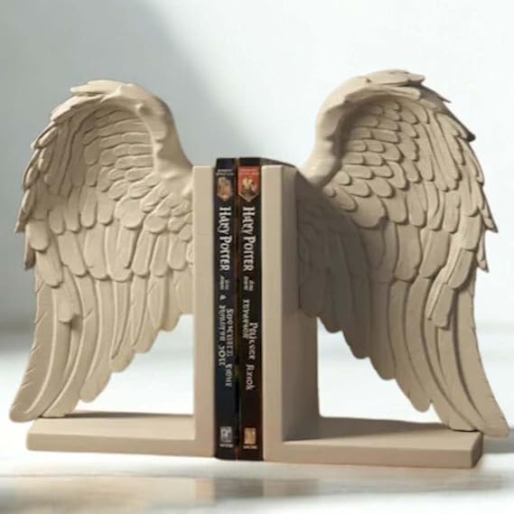 Bazinco Angel Wings Bookend Set – Decorative Feather Wing Book Holders for Home Library & Office Decor