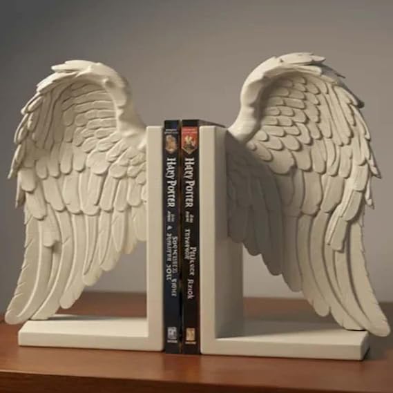 Bazinco Angel Wings Bookend Set – Decorative Feather Wing Book Holders for Home Library & Office Decor