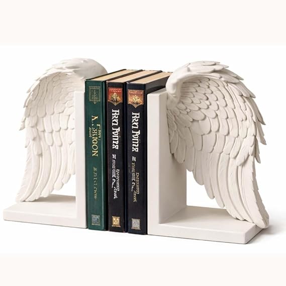 Bazinco Angel Wings Bookend Set – Decorative Feather Wing Book Holders for Home Library & Office Decor
