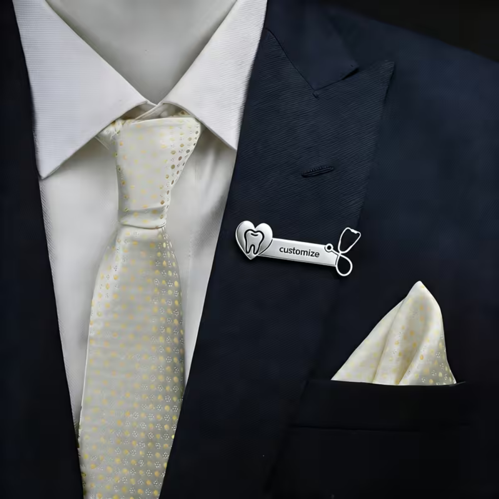 Personalized Dentist Name Badge with Tooth Heart Design – Custom Gold Name Pin by Bazinco