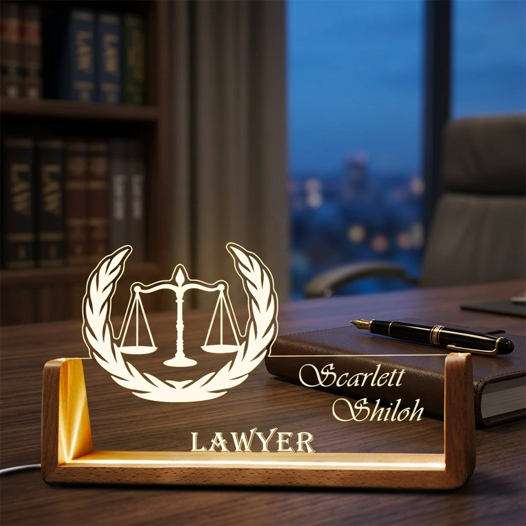 Bazinco Personalized Lawyer LED Name Lamp with Justice Scale Design | Custom Acrylic Desk Lamp Gift for Advocates & Lawyers