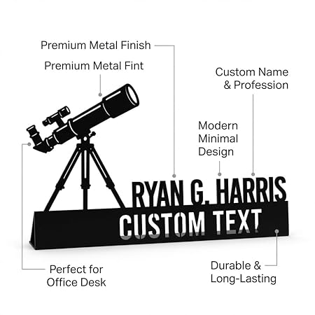 Bazinco Custom Telescope Desk Name Plate – Personalized Astronomy Nameplate with Custom Text