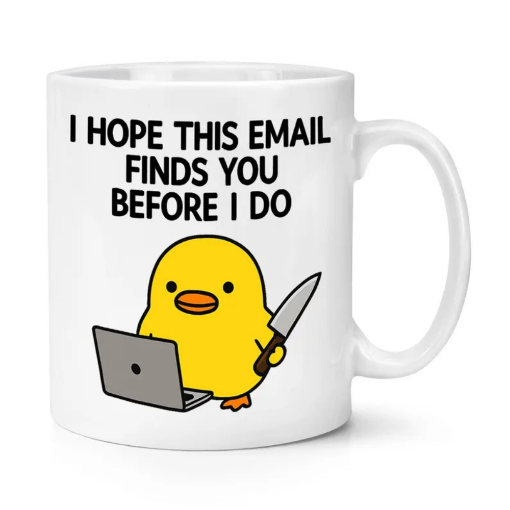 Bazinco Funny Office Email Mug | Cute Cartoon Chick Ceramic Coffee Mug | Humorous Work Quote Coffee Cup | Novelty Office Gift | 325 ml