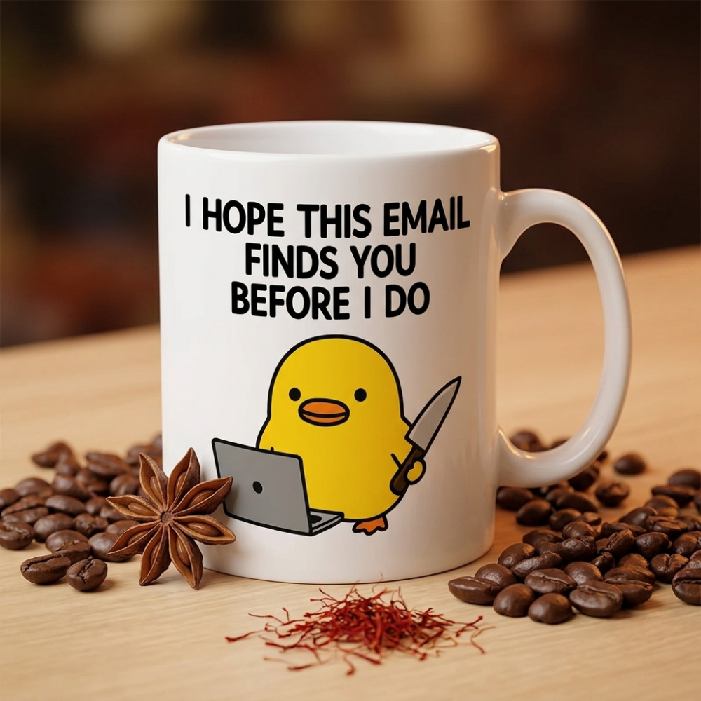 Bazinco Funny Office Email Mug | Cute Cartoon Chick Ceramic Coffee Mug | Humorous Work Quote Coffee Cup | Novelty Office Gift | 325 ml