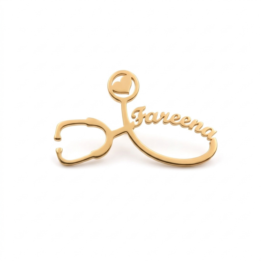 Personalized Doctor Name Brooch with Stethoscope Design – Medical Badge Pin | Bazinco