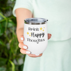 Bazinco Drink Happy Thoughts Insulated Tumbler with Lid – Stainless Steel Travel Coffee Mug, Motivational Wine Tumbler Gift for Women, Hot & Cold Beverage Cup