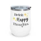 Bazinco Drink Happy Thoughts Insulated Tumbler with Lid – Stainless Steel Travel Coffee Mug, Motivational Wine Tumbler Gift for Women, Hot & Cold Beverage Cup