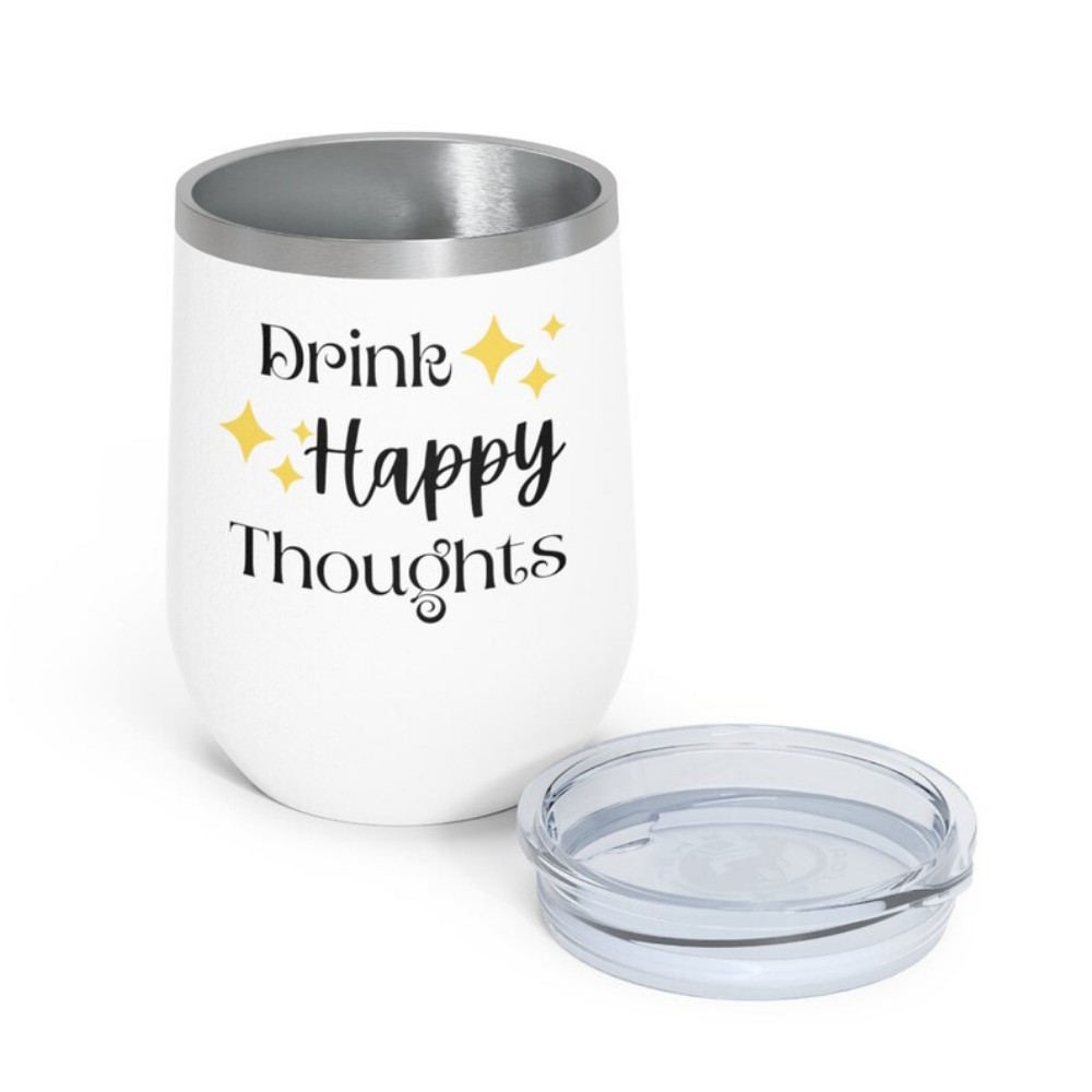 Bazinco Drink Happy Thoughts Insulated Tumbler with Lid – Stainless Steel Travel Coffee Mug, Motivational Wine Tumbler Gift for Women, Hot & Cold Beverage Cup