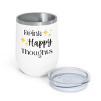 Bazinco Drink Happy Thoughts Insulated Tumbler with Lid – Stainless Steel Travel Coffee Mug, Motivational Wine Tumbler Gift for Women, Hot & Cold Beverage Cup