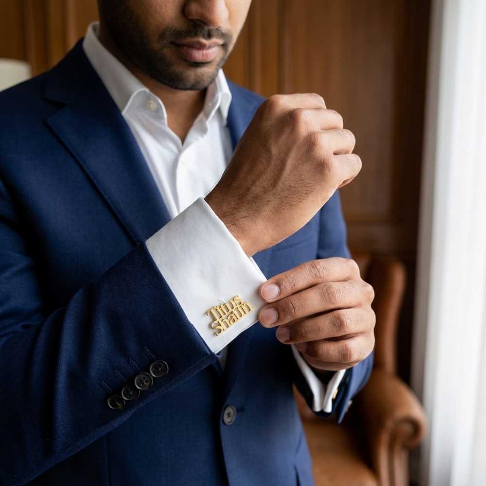 Bazinco Dual Name Stack Cufflinks – Personalized Name Cufflinks for Men Formal Accessories