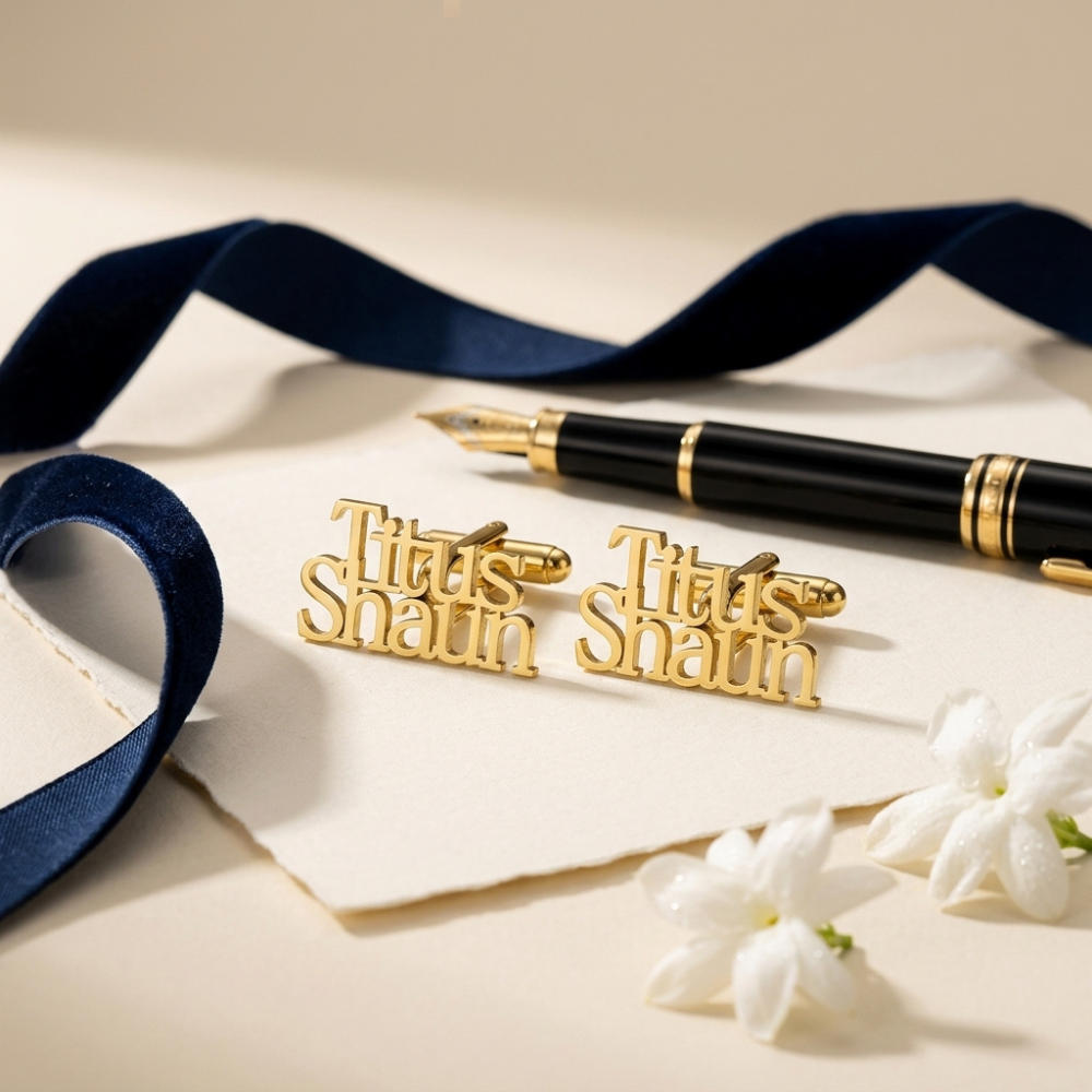 Bazinco Dual Name Stack Cufflinks – Personalized Name Cufflinks for Men Formal Accessories