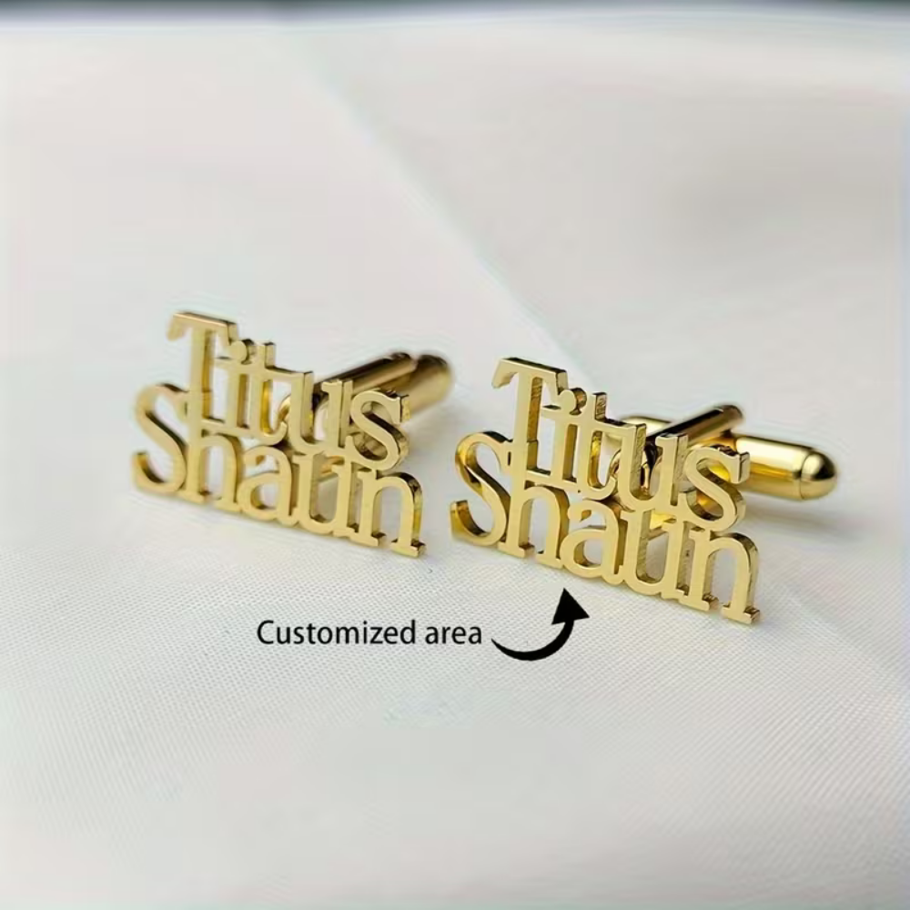 Bazinco Dual Name Stack Cufflinks – Personalized Name Cufflinks for Men Formal Accessories