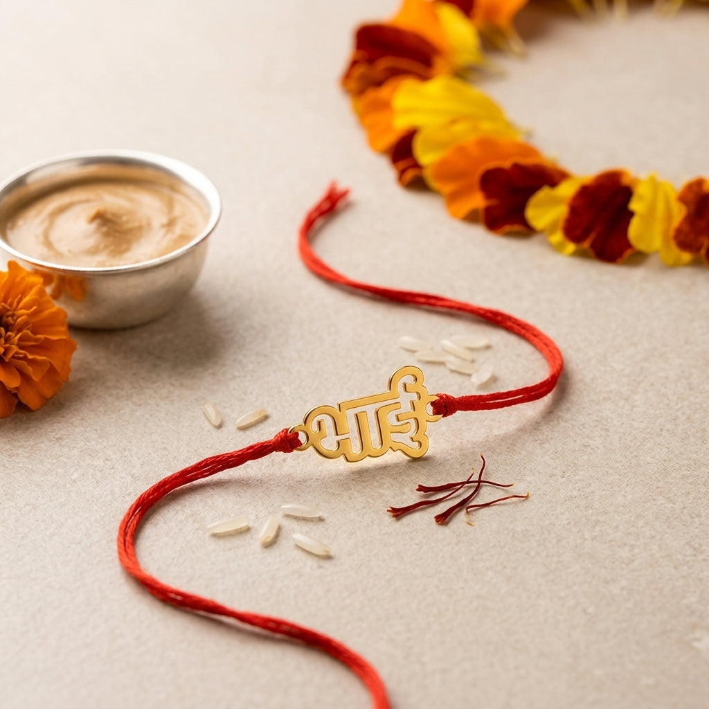 Bazinco Elegant Bhai Design Gold Finish Rakhi for Brother