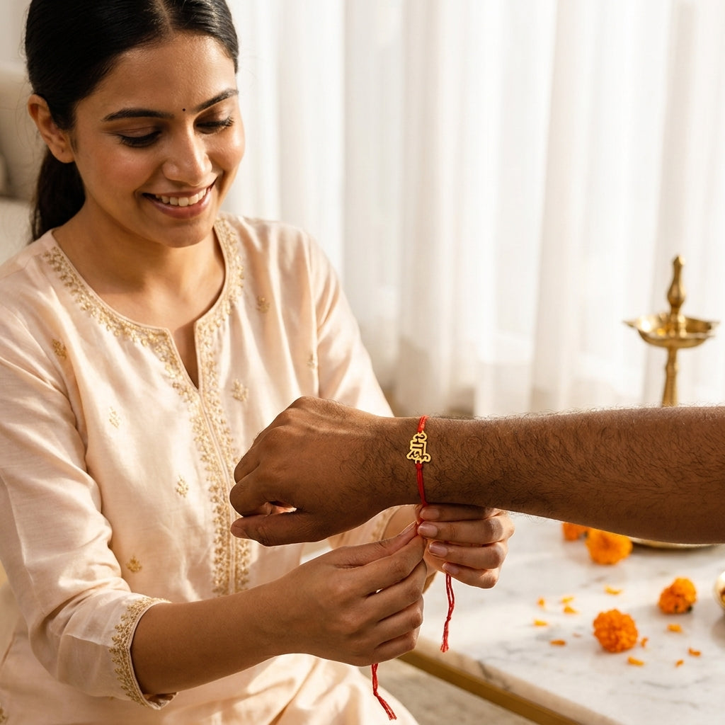 Bazinco Elegant Bhai Design Gold Finish Rakhi for Brother