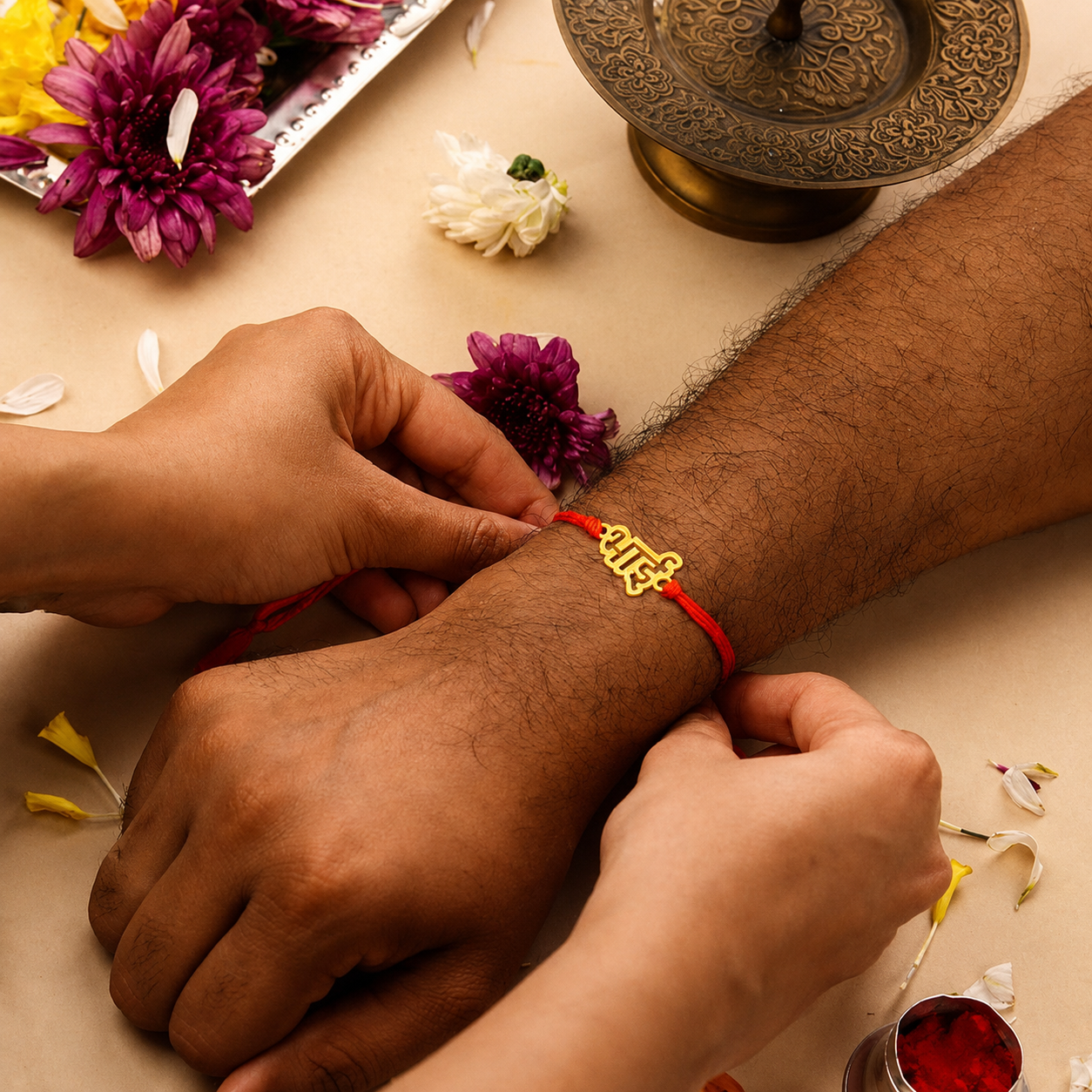 Bazinco Elegant Bhai Design Gold Finish Rakhi for Brother