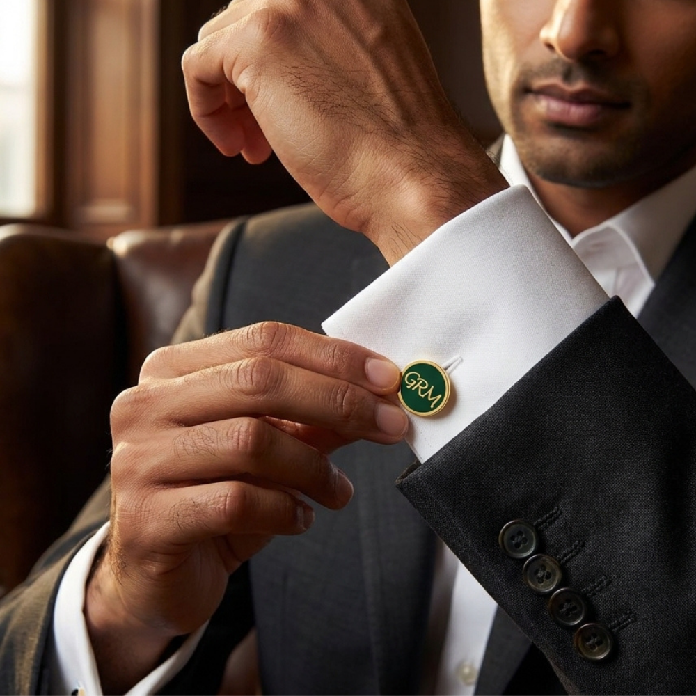 Bazinco Personalized Round Enamel Monogram Cufflinks – Custom Initial Cufflinks for Men
